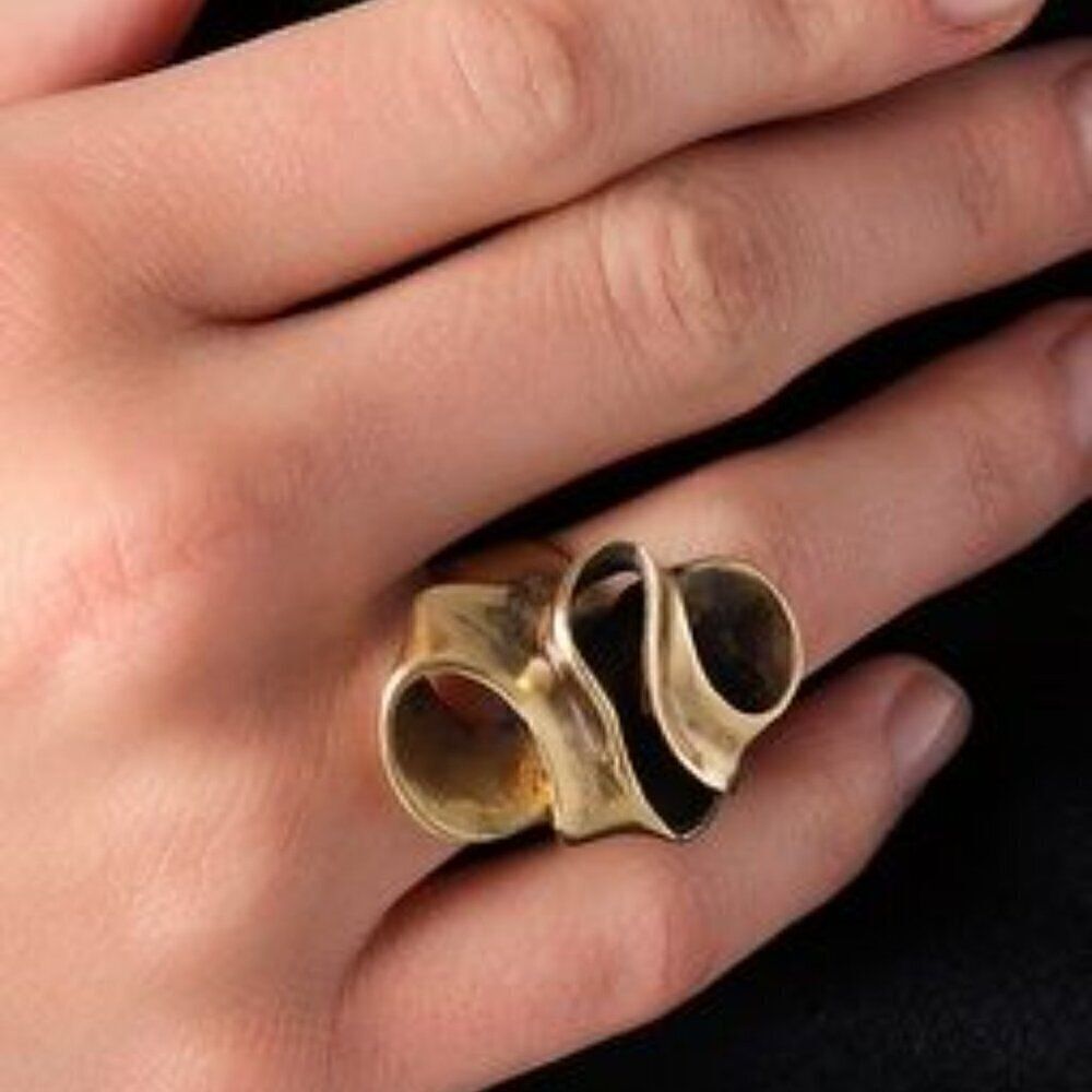 NWT ManiaMania Muse Ring Brass Gold Edgy Indie Punk Abstract Sculptural Boho 7